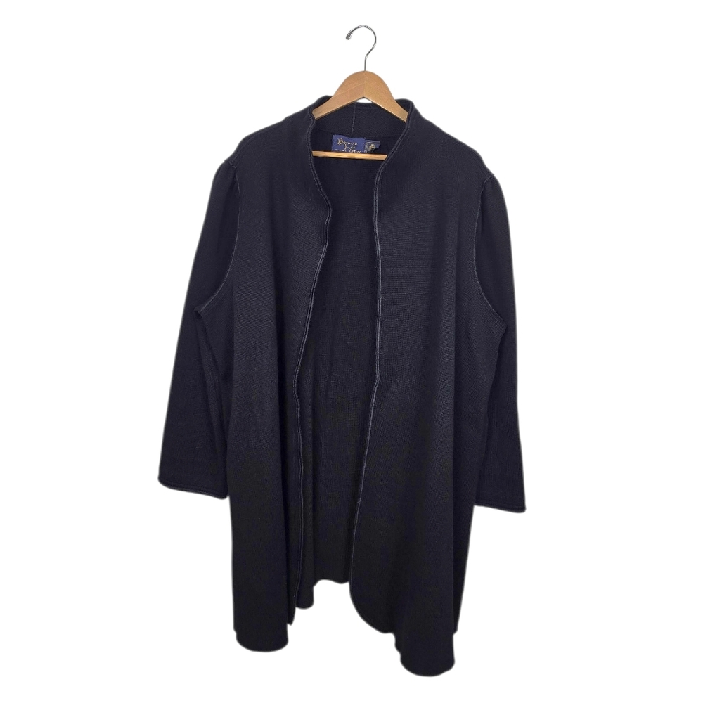 Vintage Bonnie Lee Leroy Black Wool Knit Car Coat Oversized Open Front